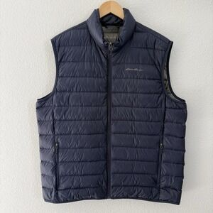Eddie Bauer Mens Down Puffer Vest XL Blue Nylon Outdoor Lightweight Packable